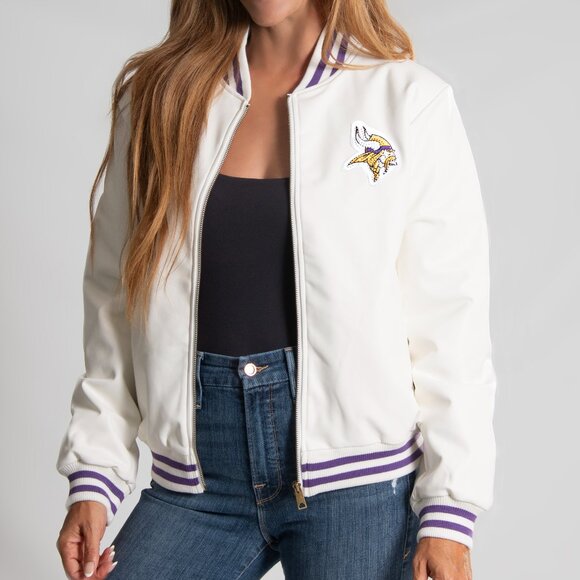 NFL Minnesota Vikings White Vegan Leather Jacket - Picture 1 of 2
